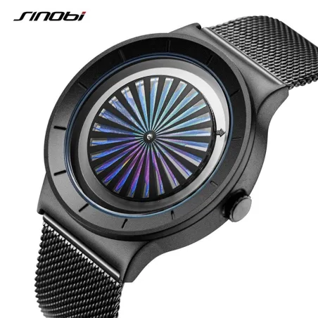 SINOBI - kreative Quarzuhr - buntes Zifferblatt - Edelstahl-Mesh-Armband