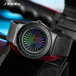 SINOBI - kreative Quarzuhr - buntes Zifferblatt - Edelstahl-Mesh-Armband