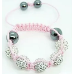 Stylisches Armband mit bunten Kristallkugeln / schwarzen Perlen - verstellbar - 2 Stück