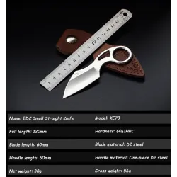 Tactical small knife - with ring - leather case - D2 steelKnives & Multitools