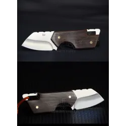 Mini foldable knife - stainless steel - wooden handle - with leather coverKnives & Multitools