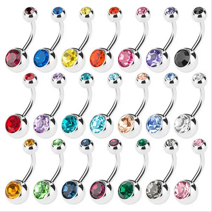 Nabelring - mit einem Kristall - Piercing - 5 - 8 mm - 10 Stück