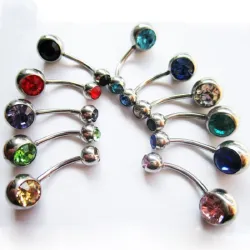 Nabelring - mit einem Kristall - Piercing - 5 - 8 mm - 10 Stück