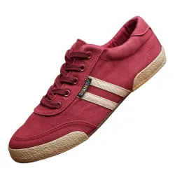 Klassischer Herrenschuh - flache Canvas-Sneakers - runde Schuhspitze - zum Schnüren