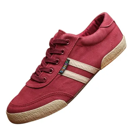 Klassischer Herrenschuh - flache Canvas-Sneakers - runde Schuhspitze - zum Schnüren