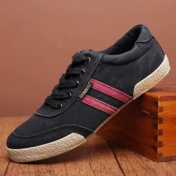 Klassischer Herrenschuh - flache Canvas-Sneakers - runde Schuhspitze - zum Schnüren
