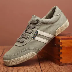 Klassischer Herrenschuh - flache Canvas-Sneakers - runde Schuhspitze - zum Schnüren
