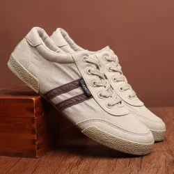 Classic men's shoes - flat canvas sneakers - round toe - lace upShoes