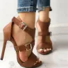 Sexy Sandaletten mit hohem Absatz - Knöchelschnallenriemen - Gladiator-Stil - Leder