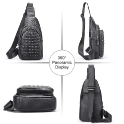 Stilvolle Brusttasche - Lederrucksack - Krokodilledermuster