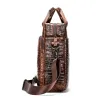 Luxuriöse Lederhandtasche - mit Schultergurt - Krokodilhautmuster - echtes Leder