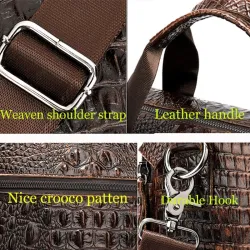 Luxuriöse Lederhandtasche - mit Schultergurt - Krokodilhautmuster - echtes Leder