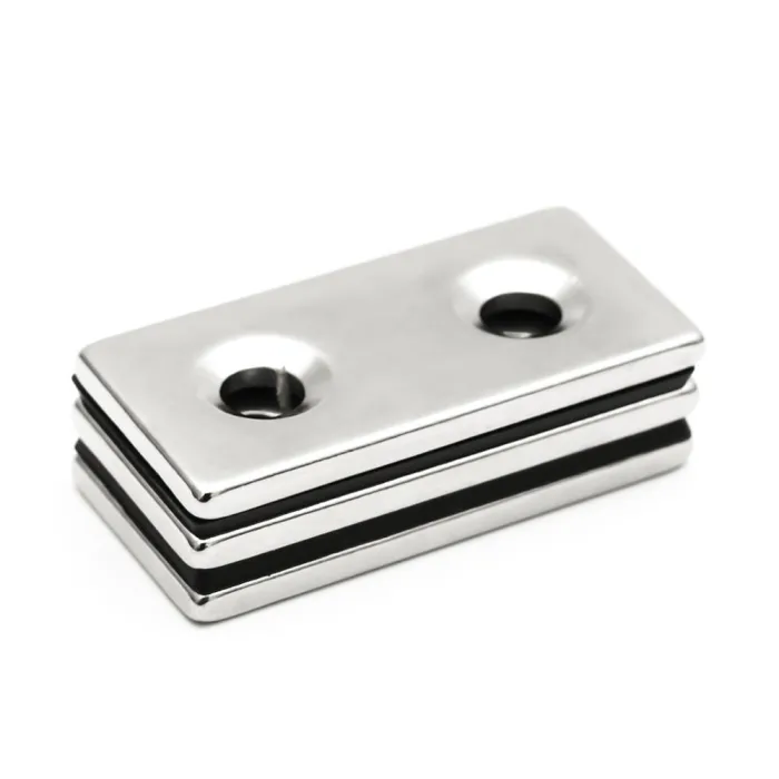 N35 - Neodym-Magnet - starker Block - 40 * 20 * 3 mm - mit doppeltem 5 mm Loch - 2 Stück