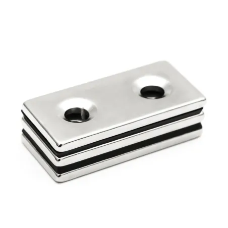 N35 - Neodym-Magnet - starker Block - 40 * 20 * 3 mm - mit doppeltem 5 mm Loch - 2 Stück