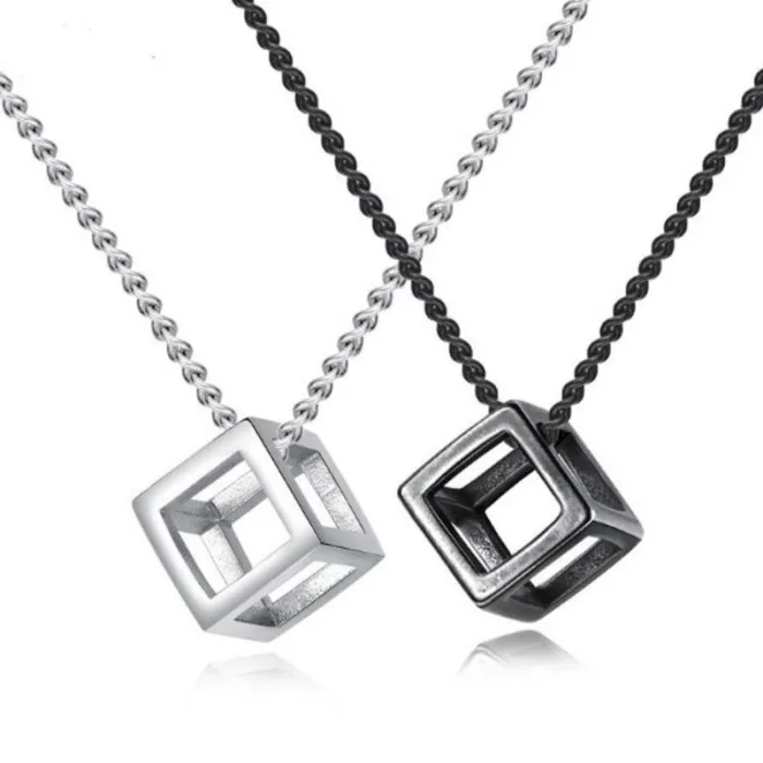 Punk style necklace - hollow out cube shape pendant - unisexNecklaces