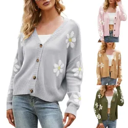 Klassischer Cardigan - Langarmpullover - mit Knöpfen - Blumenmuster