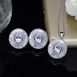 Fashionable jewellery set - earrings - necklace - with round cubic zirconiaJewellery Sets