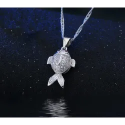 Stilvolles Schmuckset - Halskette - Ohrringe - Rotäugiger Fisch - 925er Sterlingsilber - Zirkonia
