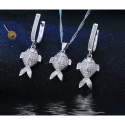 Stilvolles Schmuckset - Halskette - Ohrringe - Rotäugiger Fisch - 925er Sterlingsilber - Zirkonia
