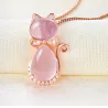 Stylish rose gold necklace - cat shaped pendant - crystals - pink opalNecklaces