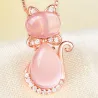 Stylish rose gold necklace - cat shaped pendant - crystals - pink opalNecklaces