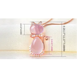 Stylish rose gold necklace - cat shaped pendant - crystals - pink opalNecklaces