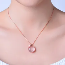 Elegant rose gold necklace - apple shaped pendant - crystals - pink opalNecklaces