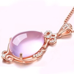 Elegant rose gold necklace - water drop shaped pendant - crystals - pink opalNecklaces