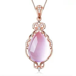 Elegante Halskette aus Roségold - Anhänger in Form eines Wassertropfens - Kristalle - rosafarbener Opal