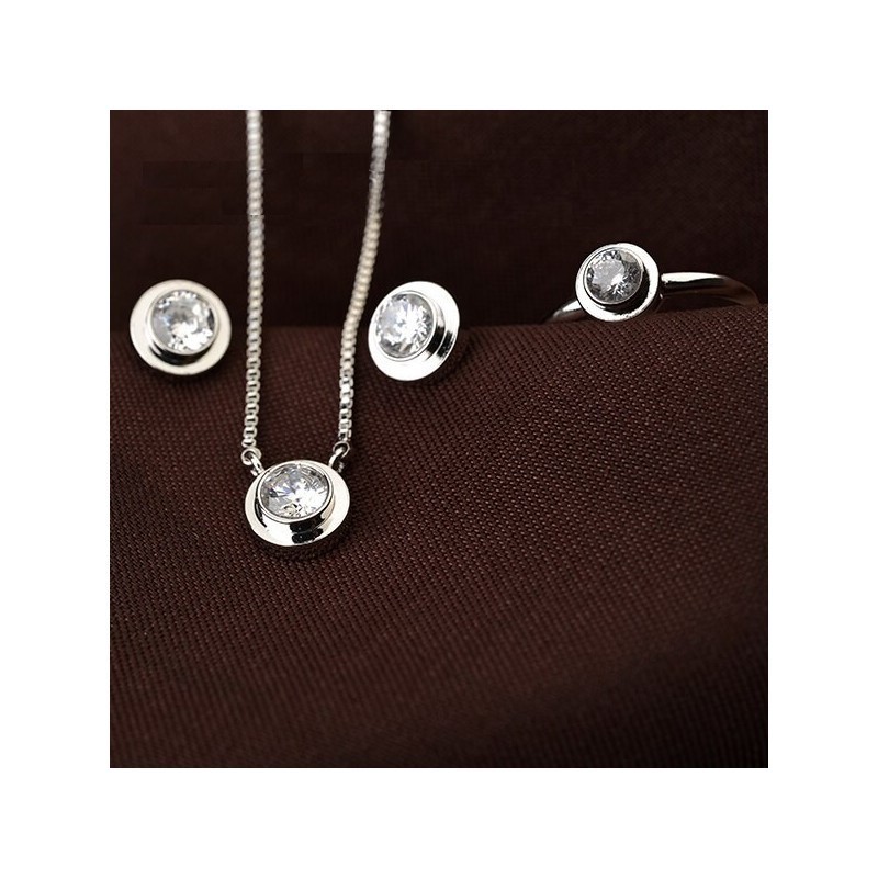 Elegantes Schmuckset - roségoldene Halskette - Ohrringe - Ring - mit runden Zirkonia