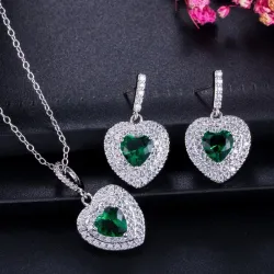 Luxuriöses Silberschmuckset – herzförmige Anhänger – Kristall – Zirkonia – Halskette – Ohrringe