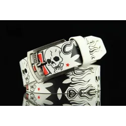 Modischer Ledergürtel - Metallschnalle - Punk-Stil - Totenkopf-/Skelettmuster - Unisex