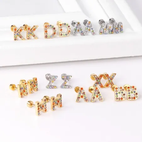 Elegant small stud earrings - with colorful rhinestones - alphabet lettersEarrings