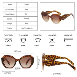 Modische übergroße Sonnenbrille - Katzenaugen - bunter Leopard - UV400