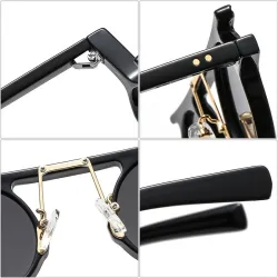 Modische kleine runde Sonnenbrille – Verlaufsglas – zweifarbig – Nieten – UV400