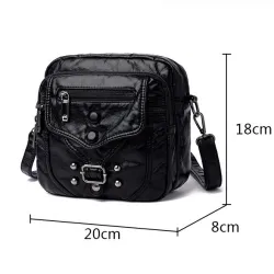 Kleine Schulter-/Gürteltasche - Leder - Nieten - Reißverschlüsse