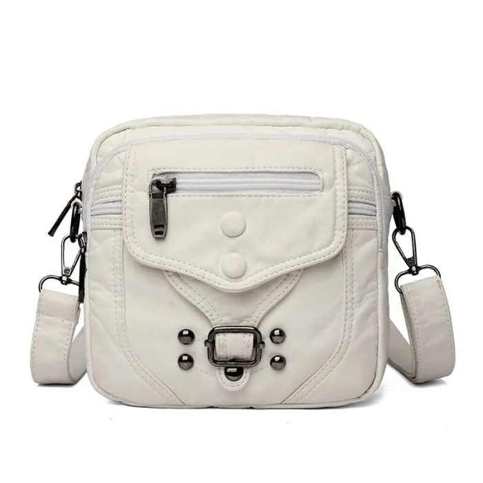 Kleine Schulter-/Gürteltasche - Leder - Nieten - Reißverschlüsse