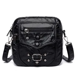 Kleine Schulter-/Gürteltasche - Leder - Nieten - Reißverschlüsse