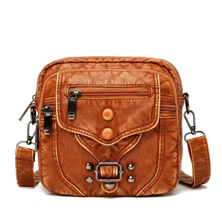 Kleine Schulter-/Gürteltasche - Leder - Nieten - Reißverschlüsse