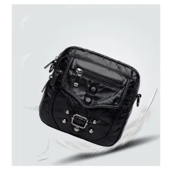 Kleine Schulter-/Gürteltasche - Leder - Nieten - Reißverschlüsse
