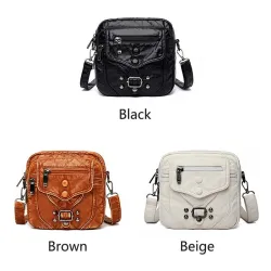 Kleine Schulter-/Gürteltasche - Leder - Nieten - Reißverschlüsse