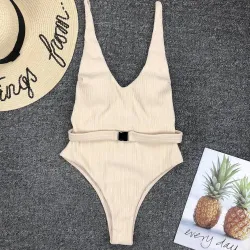 Sexy einteiliger gerippter Badeanzug - brasilianischer Monokini - mit Gürtel