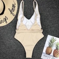 Sexy einteiliger gerippter Badeanzug - brasilianischer Monokini - mit Gürtel