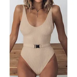 Sexy einteiliger gerippter Badeanzug - brasilianischer Monokini - mit Gürtel