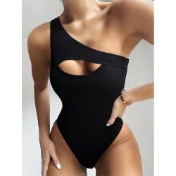 Sexy gerippter Badeanzug – schulterfrei – ausgeschnittenes Design