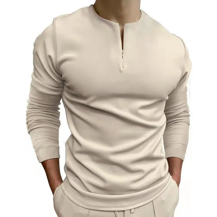 Klassisches Poloshirt - Langarm T-Shirt - mit Reißverschluss