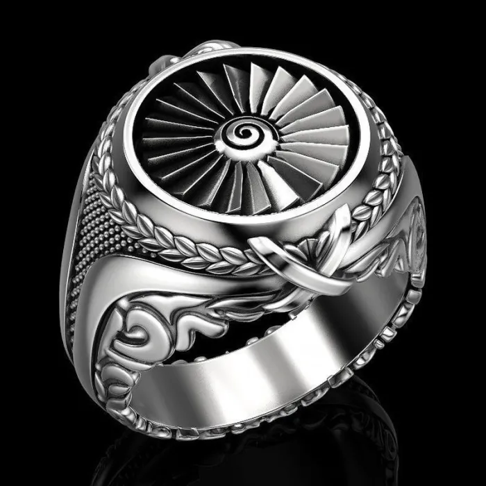 Vintage Silberring - Siegelring - Punk-Stil - Metallturbine - Sterling Silber 925