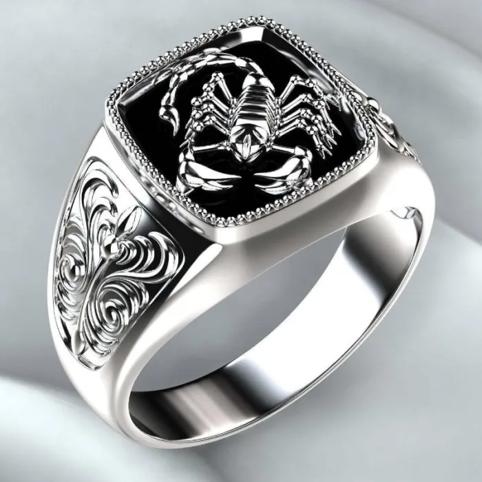 Vintage geprägter Ring - Siegelring - Skorpion-Design - 925 Sterling Silber
