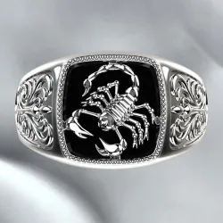 Vintage geprägter Ring - Siegelring - Skorpion-Design - 925 Sterling Silber