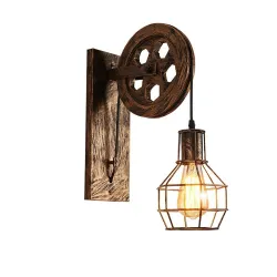 Retro Flaschenzug Wandleuchte - Holzlampe